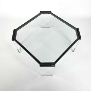 Table basse eightie's verre et Plexiglas
