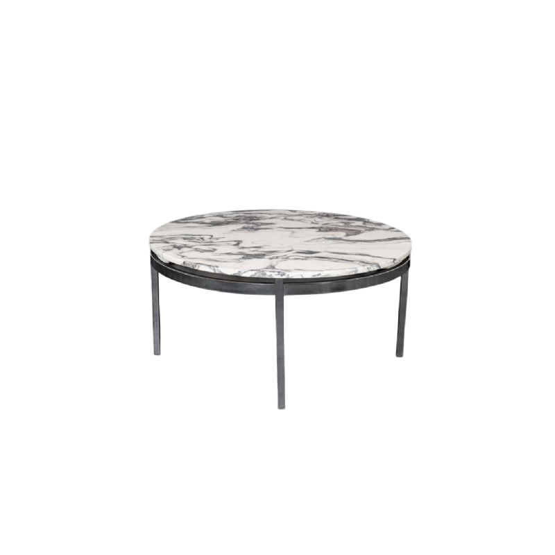Table ronde de salon en marbre, piétement en acier chromé, ca 1980