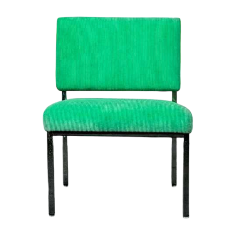 Seventies fauteuil, ribfluweel, verchroomd staal, ca 1970