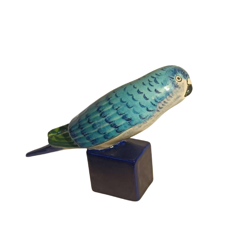 Ferjac (Fernand Jacob) pour LONGWY 'Perruche' sculpture en faience polychrome Art Déco, ca 1930