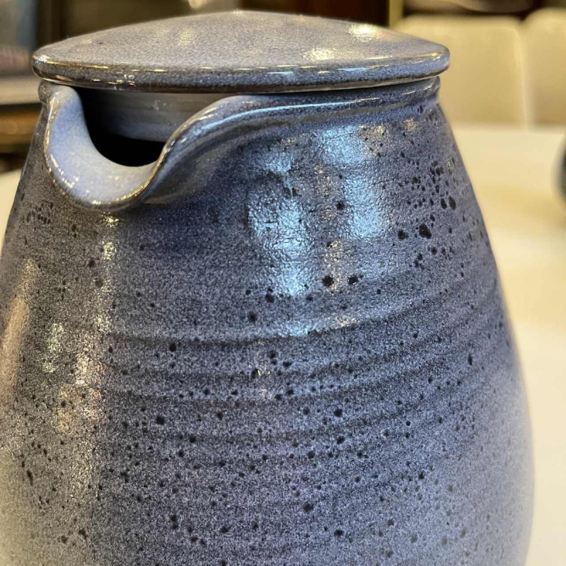 Bernard Thiran, service à café bleu complet en céramique émaillée pour 6 pers, design épuré ca 1970