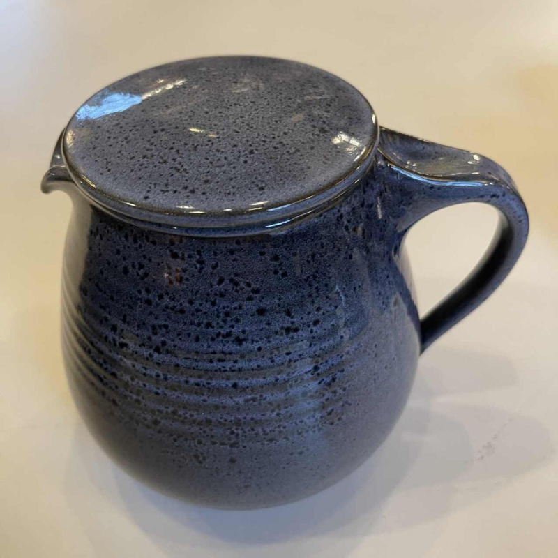 Bernard Thiran, complete blue glazed ceramic coffee service for 6 pers, modernist design ca 1970