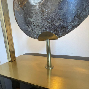 MAISON JANSEN (attr) 'Ammonite' lamp 102cm, gilded brass and black lacquered wood, Hollywood Regency ca 1970