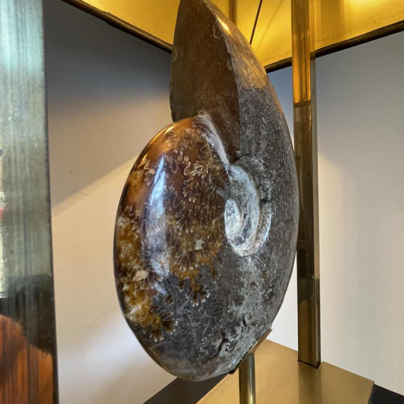 MAISON JANSEN (attr) 'Ammonite' lamp 102cm, gilded brass and black lacquered wood, Hollywood Regency ca 1970