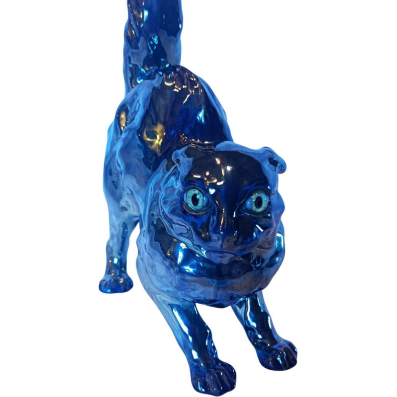 Charles Virion for Rambervillers, sculpture of a dishevelled cat in iridescent earthenware, eyes in sulphide