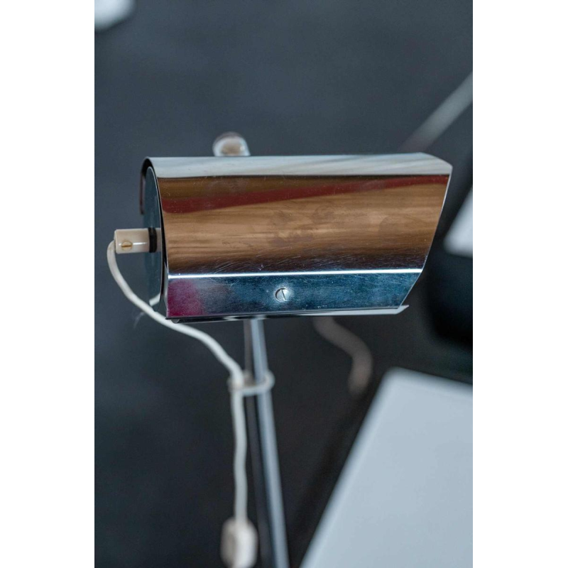 Pair of 2 side tables with integrated lamp, Space Age Design, chrome and black alcantara, ca 1980