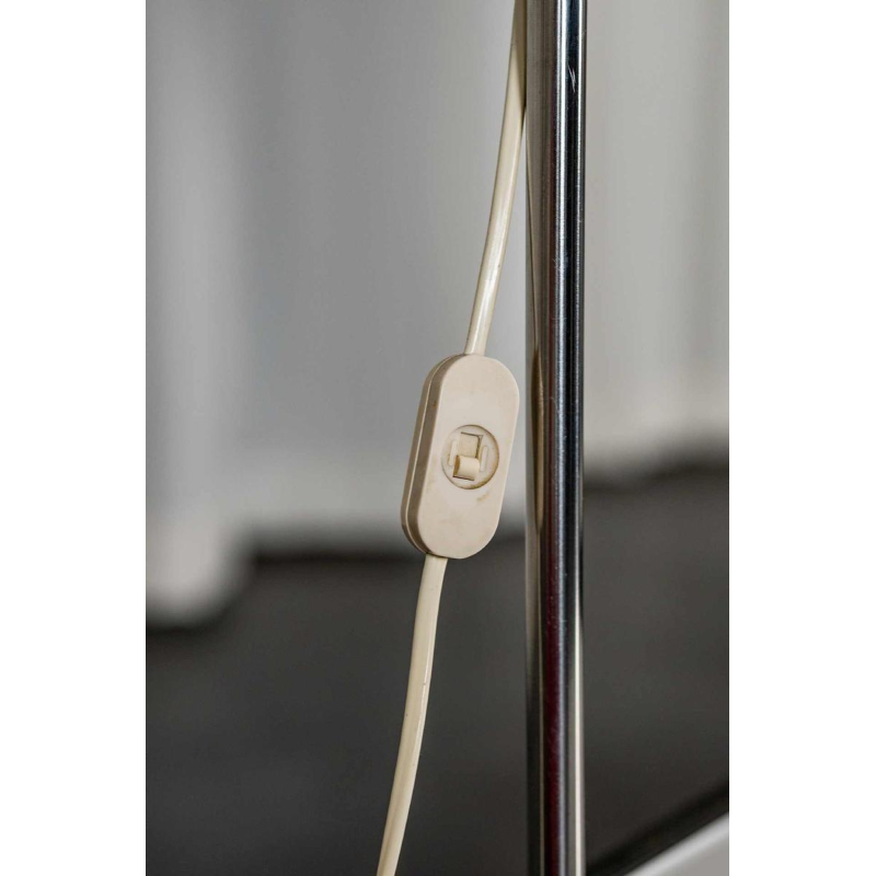 Pair of 2 side tables with integrated lamp, Space Age Design, chrome and black alcantara, ca 1980