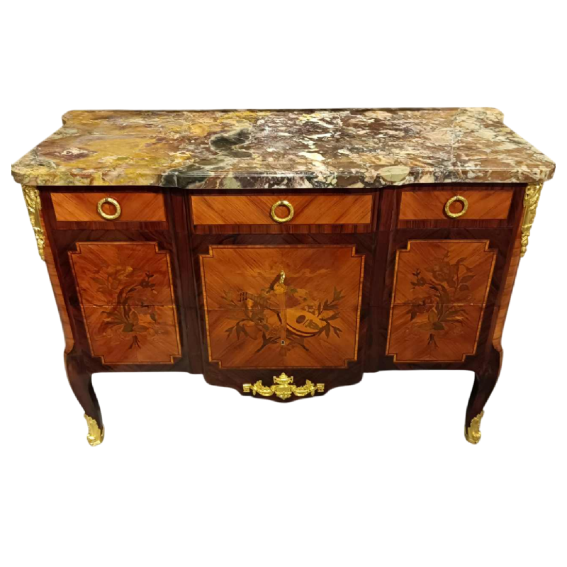 Commode Transition Louis XV - Louis XVI estampille G.Lavigne- Marbre Sarrancolin