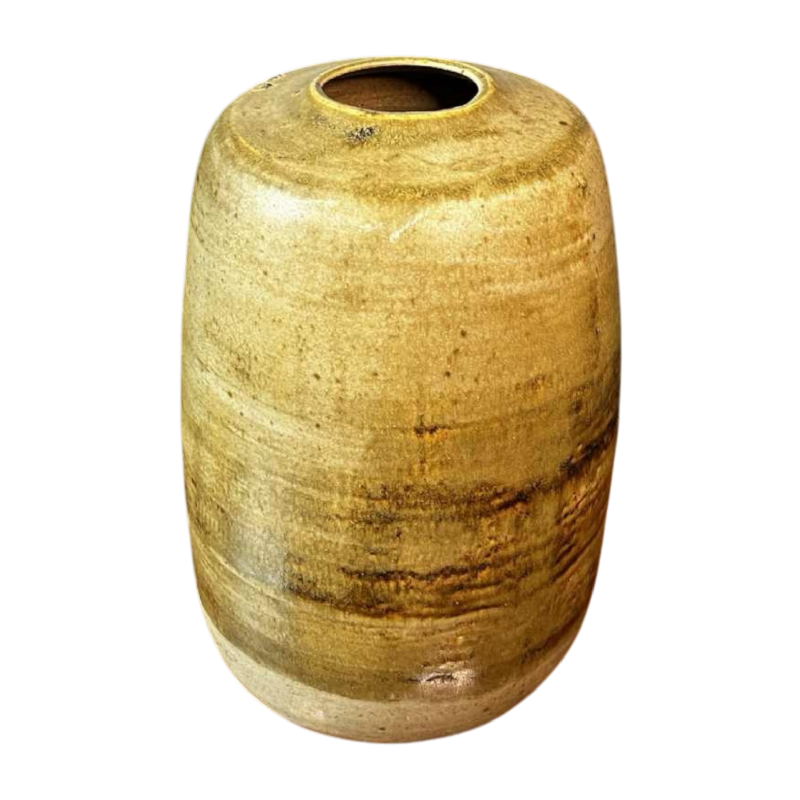 GEORGES PONSART, 33cm yellow modernist vase without neck, large-fired salt stoneware, Bouffioulx ca 1950