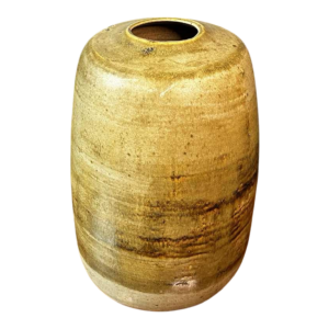 GEORGES PONSART, 33cm yellow modernist vase without neck, large-fired salt stoneware, Bouffioulx ca 1950