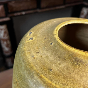 GEORGES PONSART, 33cm yellow modernist vase without neck, large-fired salt stoneware, Bouffioulx ca 1950