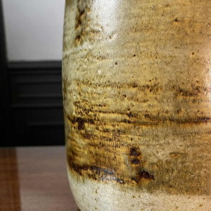 GEORGES PONSART, 33cm yellow modernist vase without neck, large-fired salt stoneware, Bouffioulx ca 1950