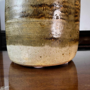 GEORGES PONSART, 33cm yellow modernist vase without neck, large-fired salt stoneware, Bouffioulx ca 1950