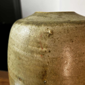 GEORGES PONSART, 33cm yellow modernist vase without neck, large-fired salt stoneware, Bouffioulx ca 1950