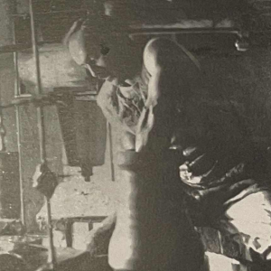 GEORGES PONSART, 33cm gele modernistische vaas zonder hals, grootgebakken zout steengoed, Bouffioulx ca 1950