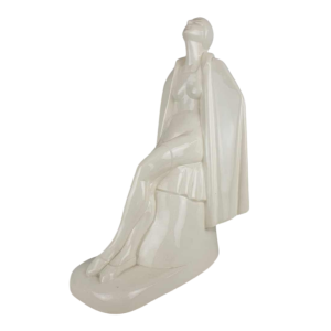 Louis Rivet 'Femme nue sortant du bain' sculpture en céramique Art Déco, craquelé blanc, ca 1930