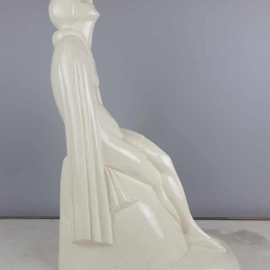 Louis Rivet Naked woman out of the bath Art Deco ceramic sculpture, white craquelé, ca 1930
