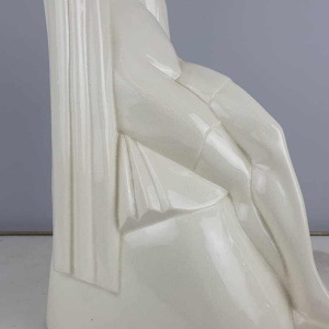 Louis Rivet Naked woman out of the bath Art Deco ceramic sculpture, white craquelé, ca 1930