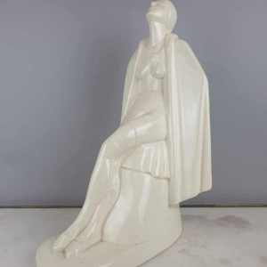 Louis Rivet Naked woman out of the bath Art Deco ceramic sculpture, white craquelé, ca 1930