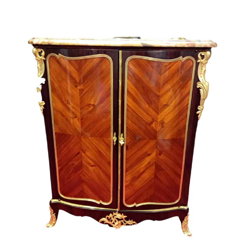 Napoleon III high cabinet stamped LEXCELLENT Paris, 2 doors, marquetry, bronze, 19th c