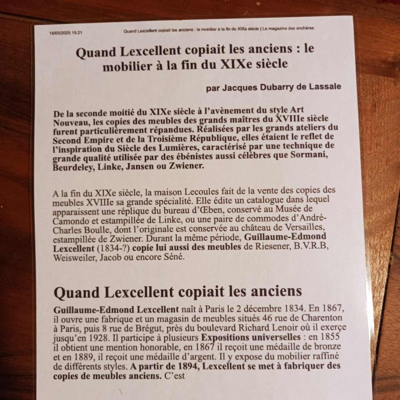Meuble à hauteur d'appui Napoléon III estampillé " LEXCELLENT Paris ", 2 portes, marqueteries, bronze, XIXe s