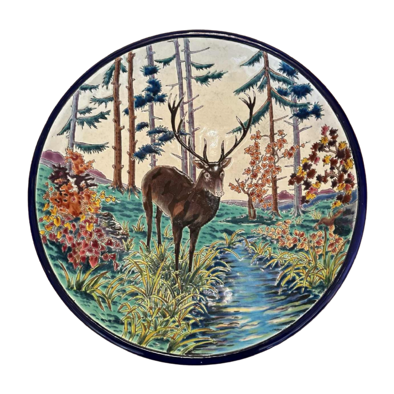 Emaux de Longwy, circular stag bowl with circled enamels enhanced JM (Justin Masson)