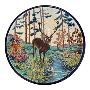 Emaux de Longwy, circular stag bowl with circled enamels enhanced JM (Justin Masson)