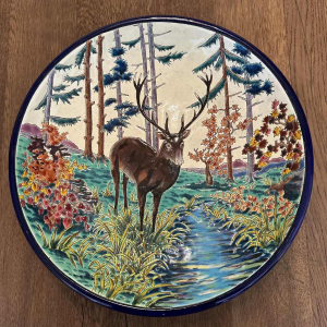 Emaux de Longwy, circular stag bowl with circled enamels enhanced JM (Justin Masson)