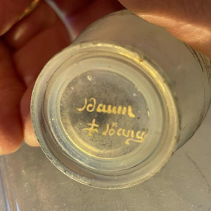 Daum soliflore vaas in opalescent glas met grisaille decoratie van een landschap aan een meer