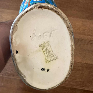 Emaux de Longwy, vase plat faïence, décor classique 188 dit "fleur de pommiers", émaillé cloisonné