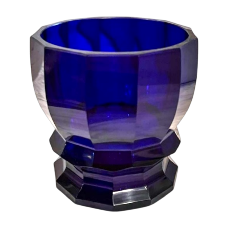 Moser Karlsbad, design Josef Hoffmann, vase Art Déco, cristal taillé, bleu cobalt, Wiener Werkstatte, Bohe`me ca 1925