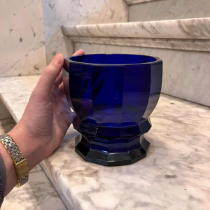 Moser Karlsbad, design Josef Hoffmann, Art Deco vase, cut crystal, cobalt blue, Wiener Werkstatte, Bohemia ca 1925