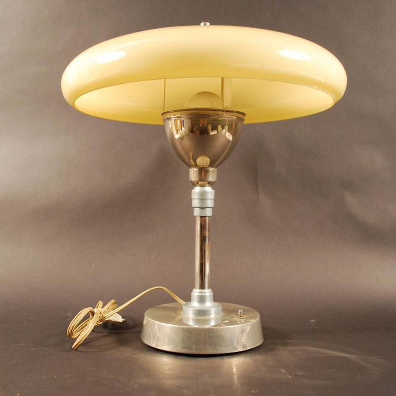 Lampe à poser Art Déco en métal et verre opaline - circa 1930