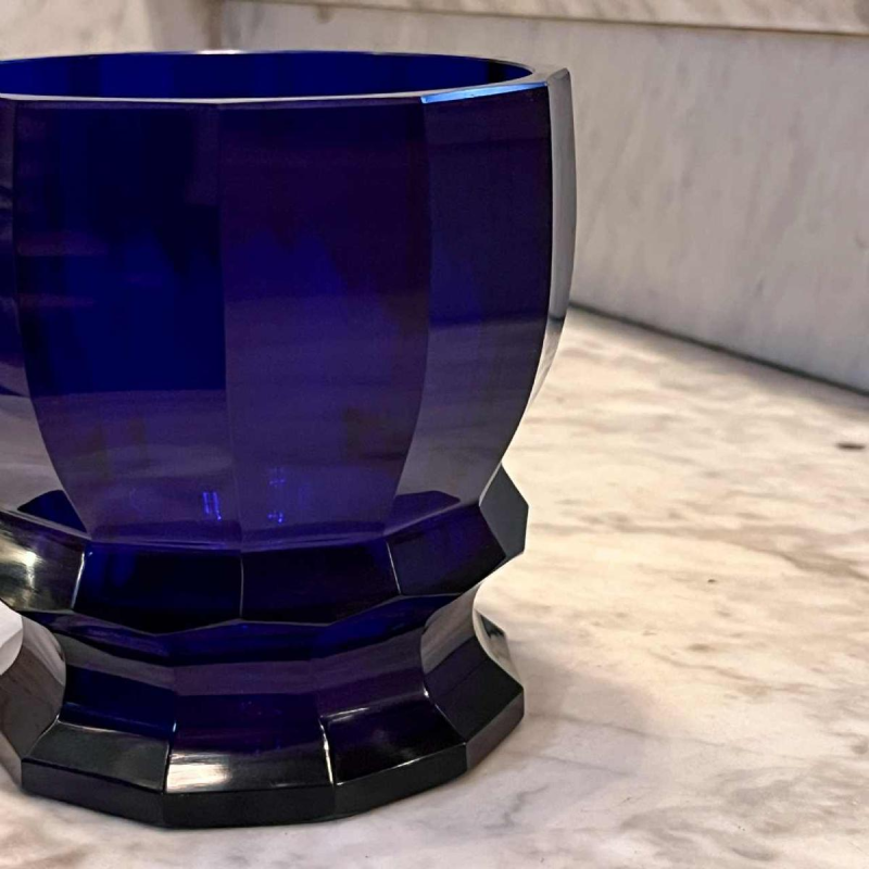 Moser Karlsbad, design Josef Hoffmann, Art Deco vase, cut crystal, cobalt blue, Wiener Werkstatte, Bohemia ca 1925