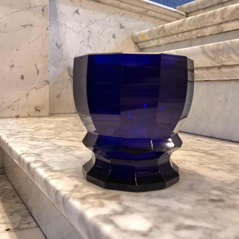 Moser Karlsbad, design Josef Hoffmann, Art Deco vase, cut crystal, cobalt blue, Wiener Werkstatte, Bohemia ca 1925