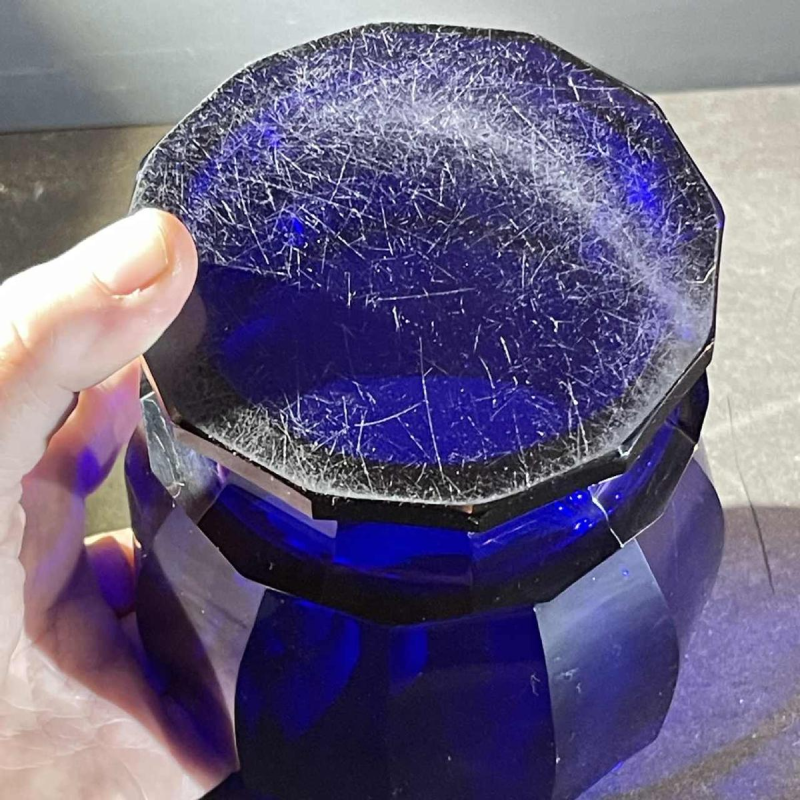 Moser Karlsbad, design Josef Hoffmann, Art Deco vase, cut crystal, cobalt blue, Wiener Werkstatte, Bohemia ca 1925