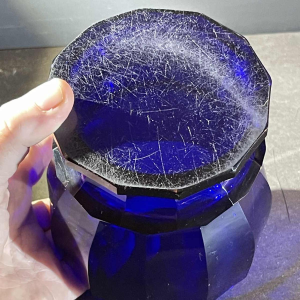 Moser Karlsbad, design Josef Hoffmann, Art Deco vase, cut crystal, cobalt blue, Wiener Werkstatte, Bohemia ca 1925