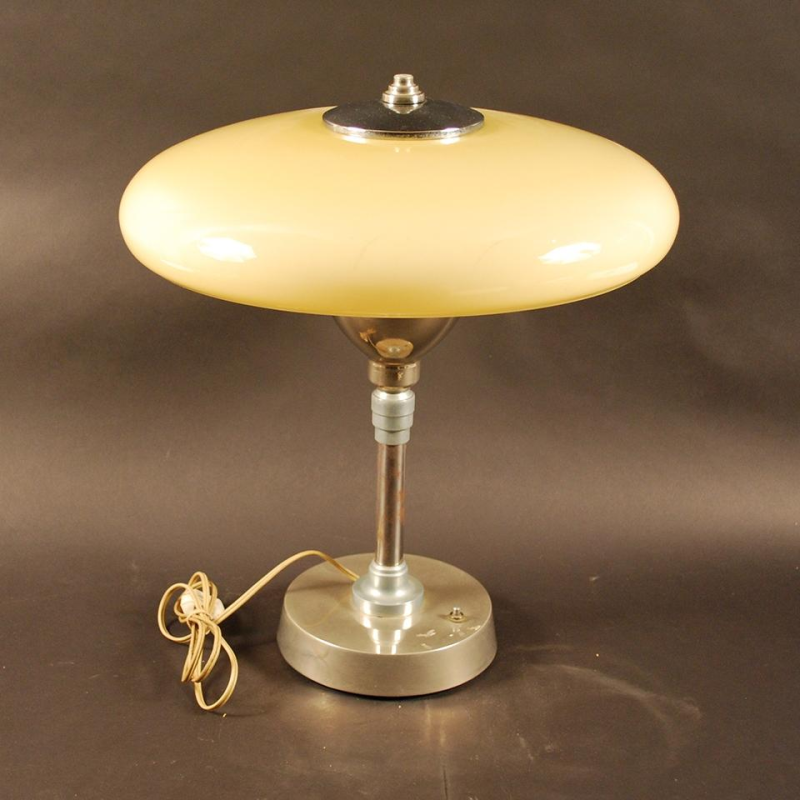 Lampe à poser Art Déco en métal et verre opaline - circa 1930