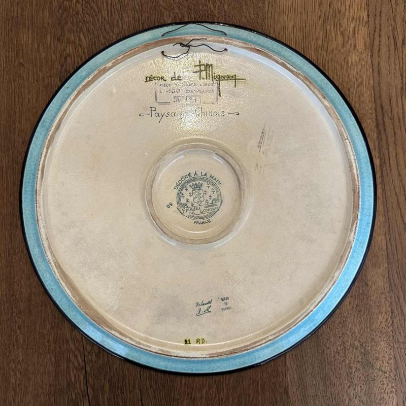 Emaux de Longwy & Ph Mignon  Chinese landscape  platen enamelled earthenware, ringed enamels