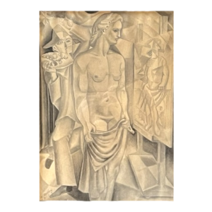 Edgar Scauflaire ‘Pierrot and Columbine’ self-portrait cubist expressionist work on paper, 1947