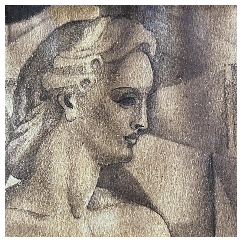 Edgar Scauflaire “Pierrot en Columbine” zelfportret kubistisch expressionistisch werk op papier, 1947