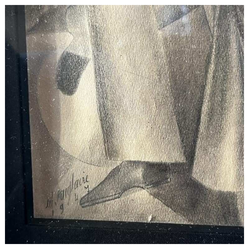 Edgar Scauflaire “Pierrot en Columbine” zelfportret kubistisch expressionistisch werk op papier, 1947