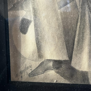 Edgar Scauflaire ‘Pierrot and Columbine’ self-portrait cubist expressionist work on paper, 1947