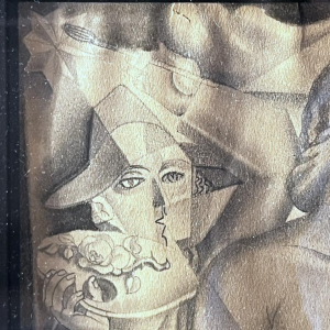 Edgar Scauflaire ‘Pierrot and Columbine’ self-portrait cubist expressionist work on paper, 1947