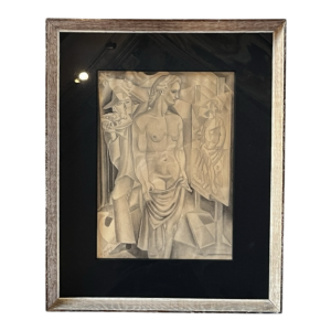 Edgar Scauflaire “Pierrot en Columbine” zelfportret kubistisch expressionistisch werk op papier, 1947