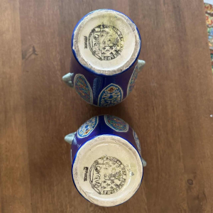 Emaux de Longwy, pair of Art Deco vases, elephant head handles, cloisonné enamels, ca 1920