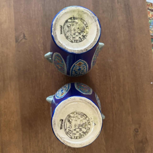 Emaux de Longwy, paire vases Art Déco, anses têtes d'éléphants, émaux cloisonnés, ca 1920