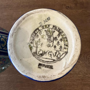 Emaux de Longwy, paar Art Deco vazen, handvaten met olifantenkop, cloisonné email, ca 1920