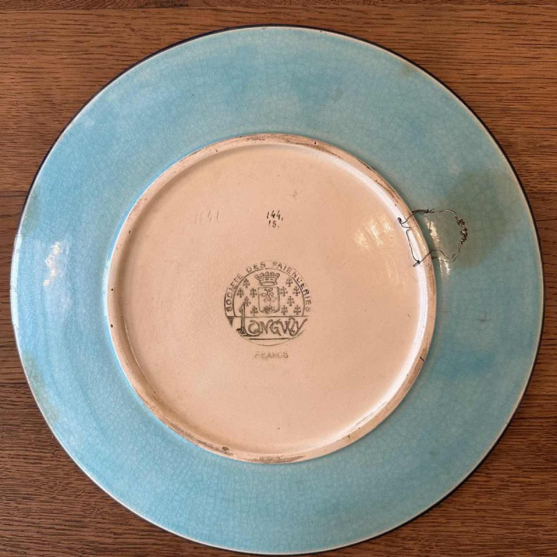 Emaux de Longwy fazanten en steltlopers set van 2 Art Deco schotels, cloisonné email, ca 1920