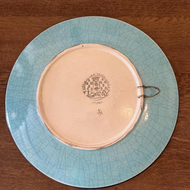 Emaux de Longwy "faisans et échassiers" set de 2 de plats Art Déco, émaux cernés cloisonnés, ca 1920